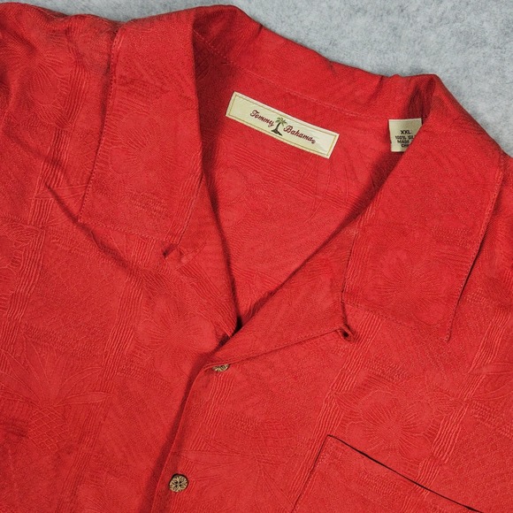 Tommy Bahama Other - Tommy Bahama Men XXL Red Shirt Silk Jacquard Tropical Aloha Hawaiian Loop Collar